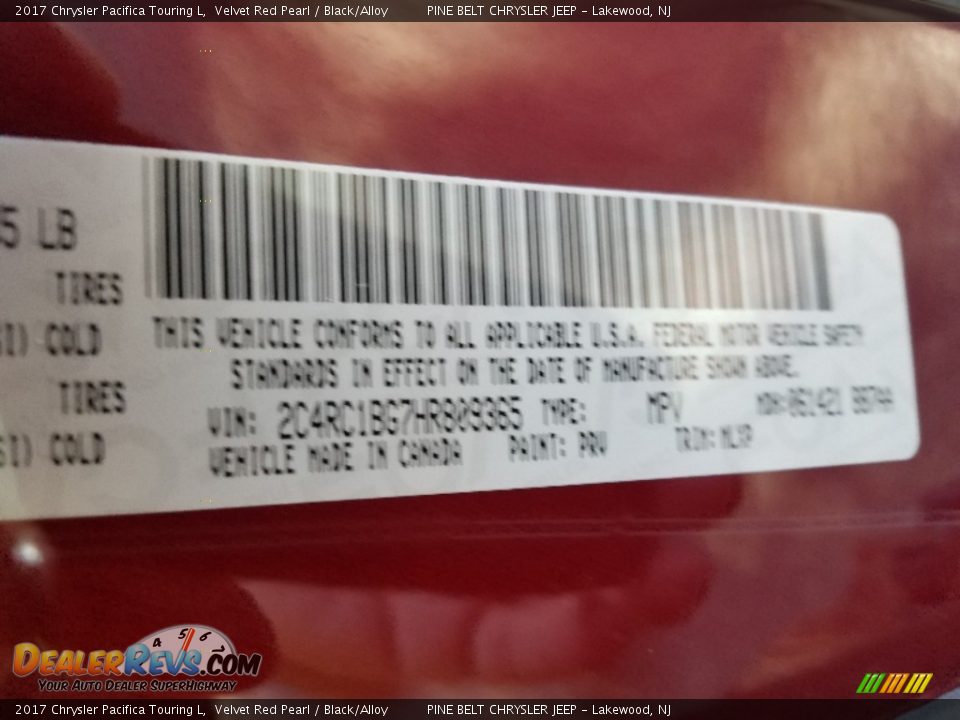 2017 Chrysler Pacifica Touring L Velvet Red Pearl / Black/Alloy Photo #26