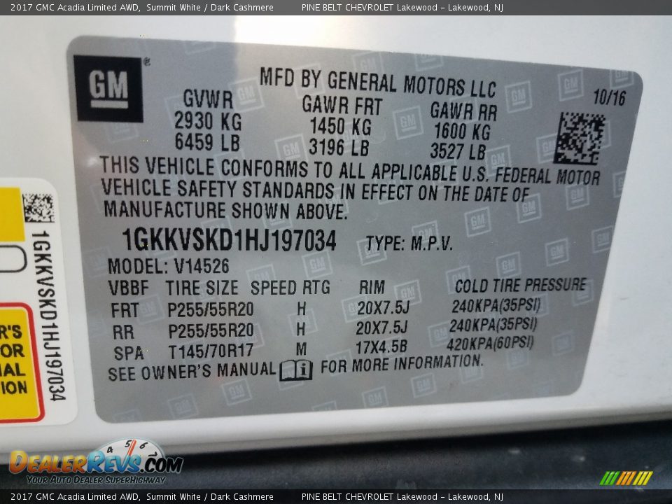 2017 GMC Acadia Limited AWD Summit White / Dark Cashmere Photo #28