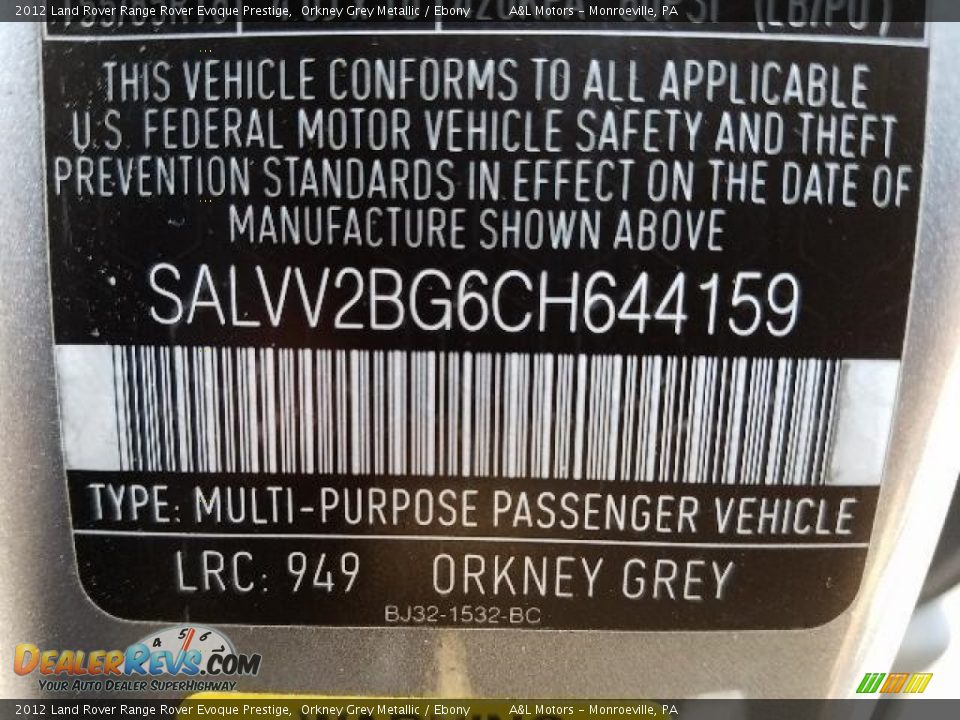 2012 Land Rover Range Rover Evoque Prestige Orkney Grey Metallic / Ebony Photo #18