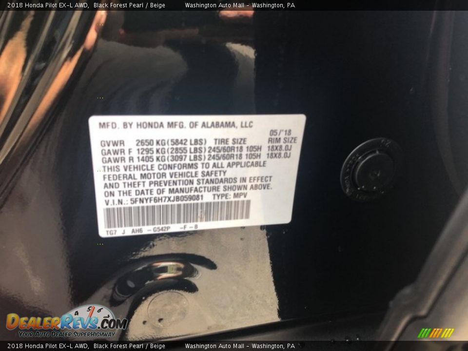 2018 Honda Pilot EX-L AWD Black Forest Pearl / Beige Photo #25