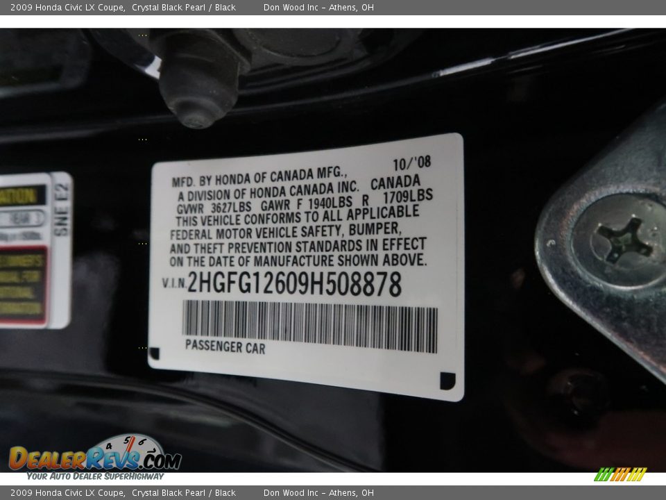 2009 Honda Civic LX Coupe Crystal Black Pearl / Black Photo #32