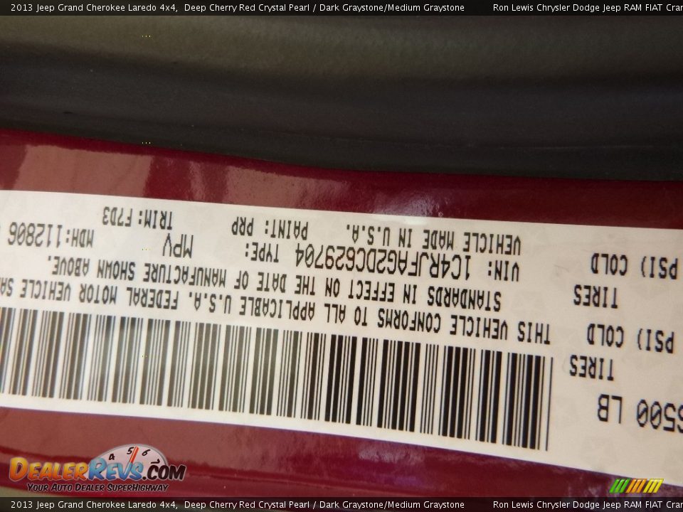 2013 Jeep Grand Cherokee Laredo 4x4 Deep Cherry Red Crystal Pearl / Dark Graystone/Medium Graystone Photo #17