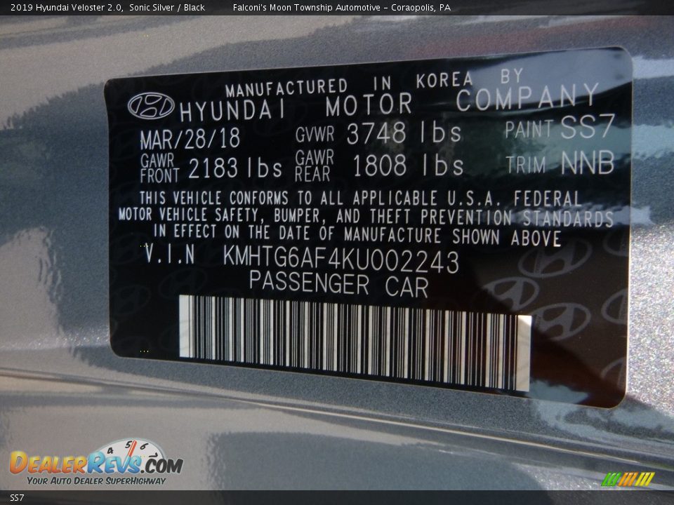 Hyundai Color Code SS7 Sonic Silver