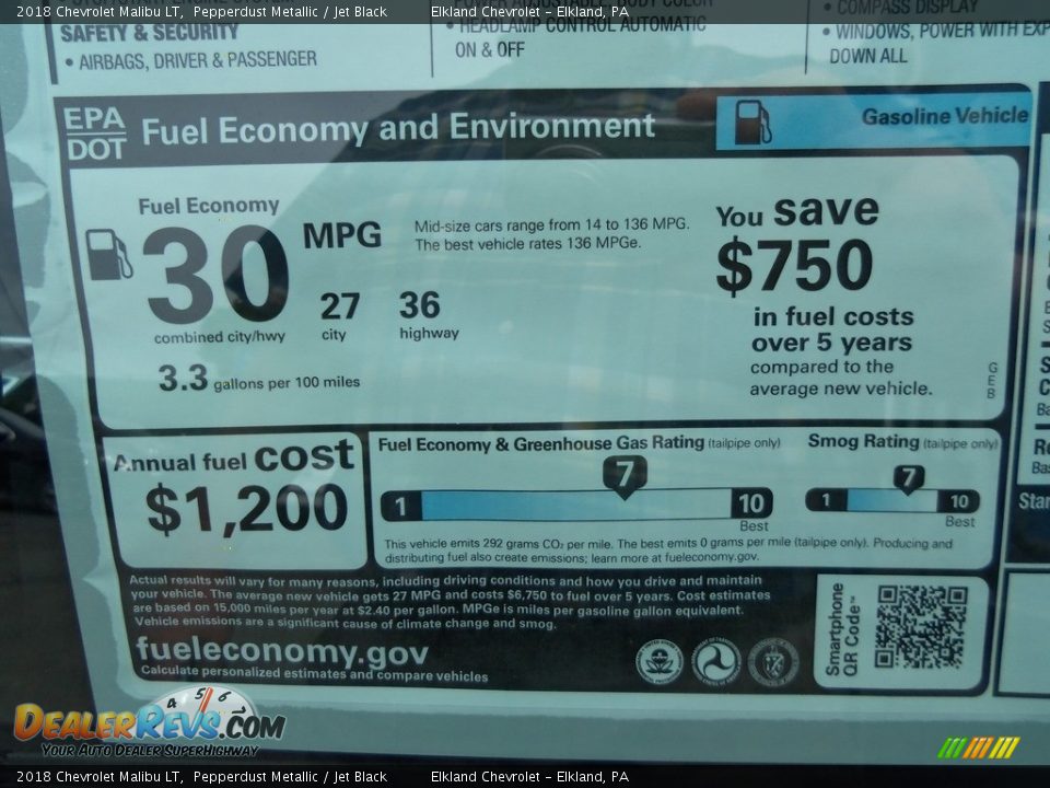 2018 Chevrolet Malibu LT Pepperdust Metallic / Jet Black Photo #13