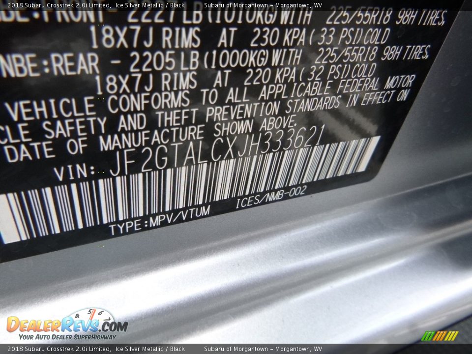2018 Subaru Crosstrek 2.0i Limited Ice Silver Metallic / Black Photo #15