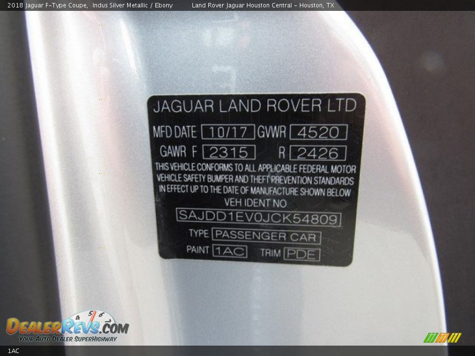 Jaguar Color Code 1AC Indus Silver Metallic