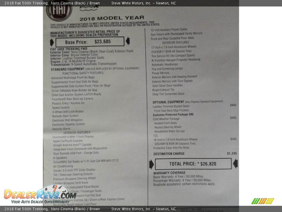 2018 Fiat 500X Trekking Nero Cinema (Black) / Brown Photo #26