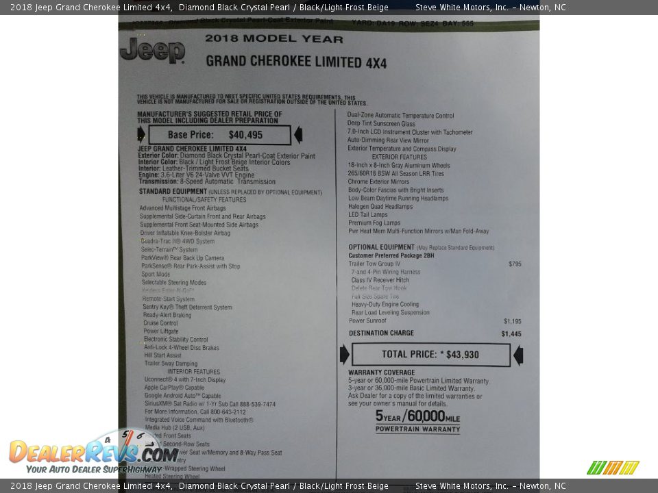 2018 Jeep Grand Cherokee Limited 4x4 Diamond Black Crystal Pearl / Black/Light Frost Beige Photo #36