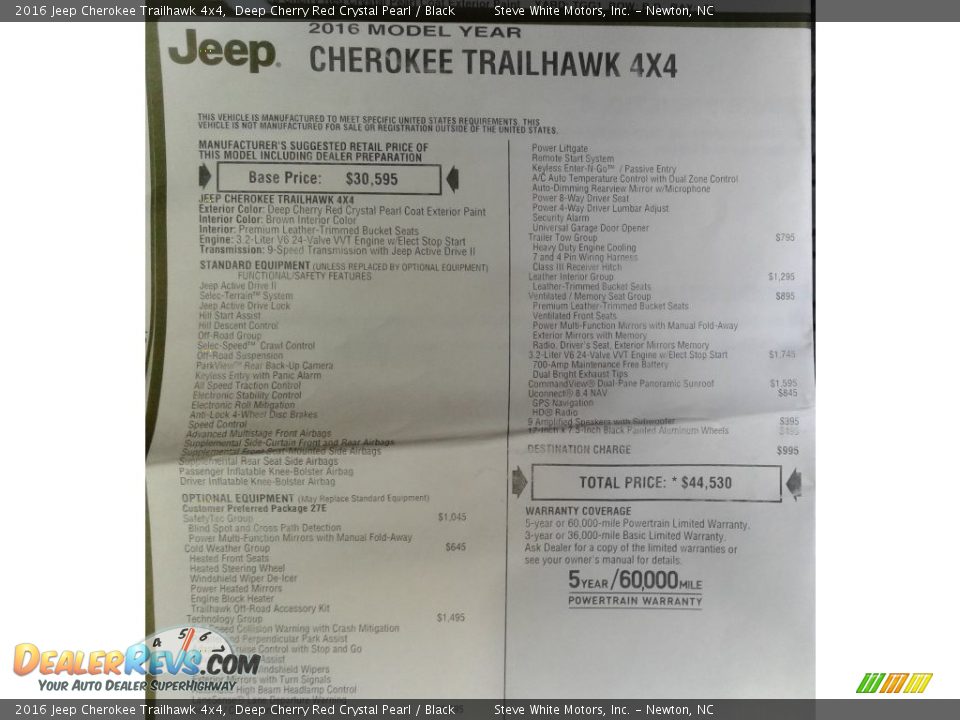 2016 Jeep Cherokee Trailhawk 4x4 Deep Cherry Red Crystal Pearl / Black Photo #34
