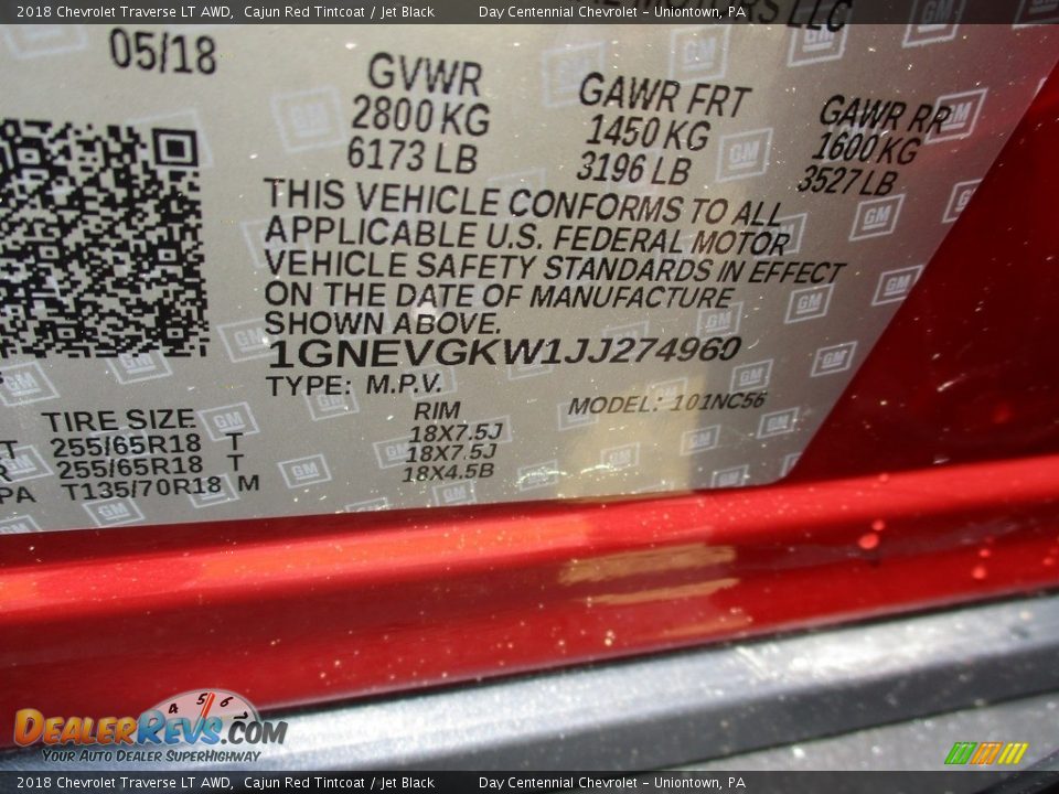 2018 Chevrolet Traverse LT AWD Cajun Red Tintcoat / Jet Black Photo #19