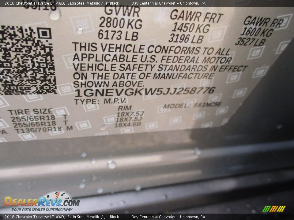 2018 Chevrolet Traverse LT AWD Satin Steel Metallic / Jet Black Photo #19