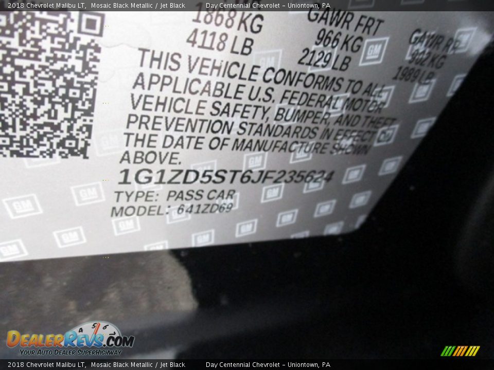 2018 Chevrolet Malibu LT Mosaic Black Metallic / Jet Black Photo #19