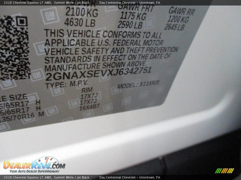 2018 Chevrolet Equinox LT AWD Summit White / Jet Black Photo #14