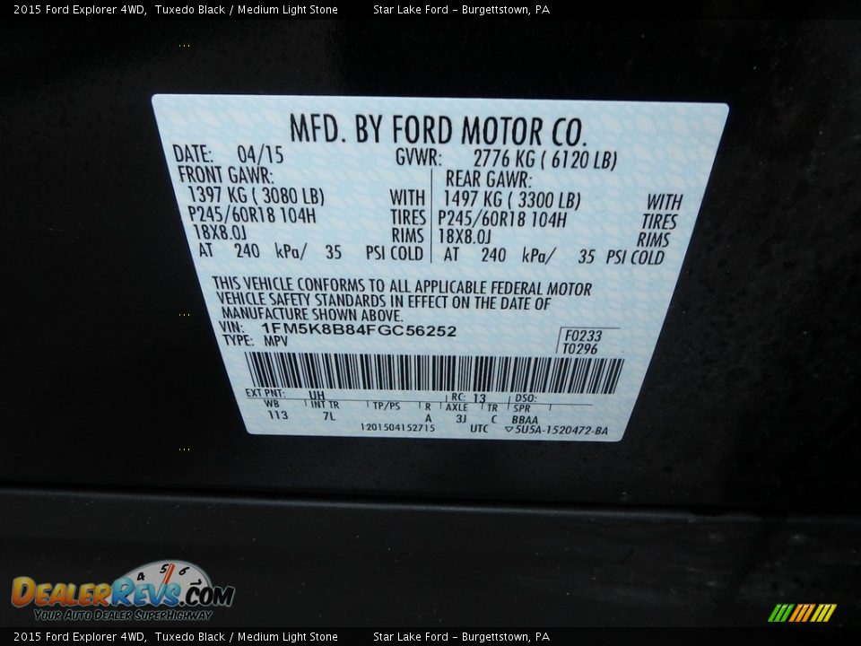 2015 Ford Explorer 4WD Tuxedo Black / Medium Light Stone Photo #2