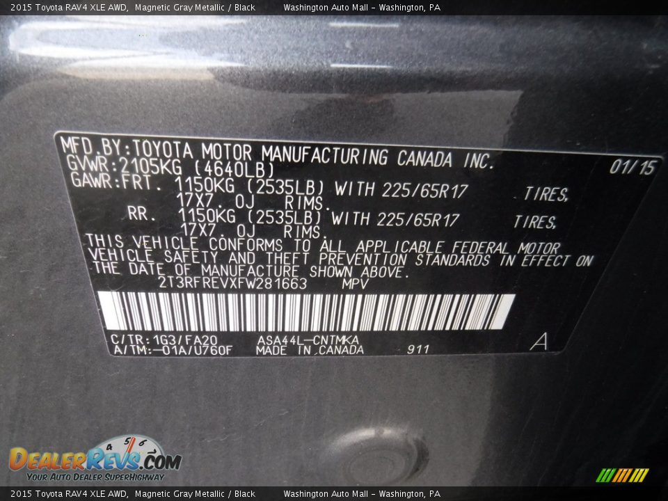 2015 Toyota RAV4 XLE AWD Magnetic Gray Metallic / Black Photo #27