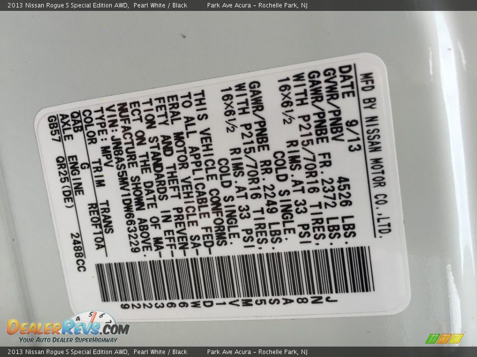 2013 Nissan Rogue S Special Edition AWD Pearl White / Black Photo #31