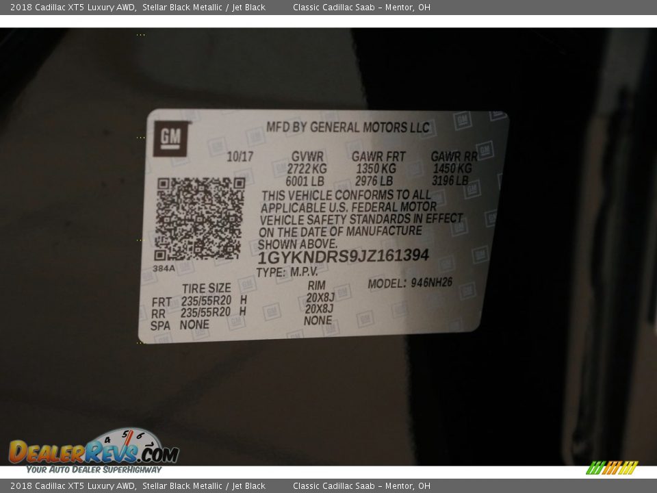 2018 Cadillac XT5 Luxury AWD Stellar Black Metallic / Jet Black Photo #22