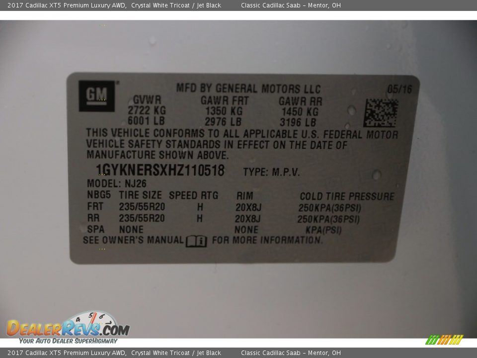 2017 Cadillac XT5 Premium Luxury AWD Crystal White Tricoat / Jet Black Photo #21