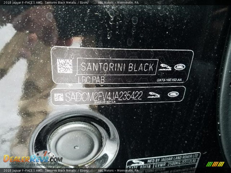 2018 Jaguar F-PACE S AWD Santorini Black Metallic / Ebony Photo #20