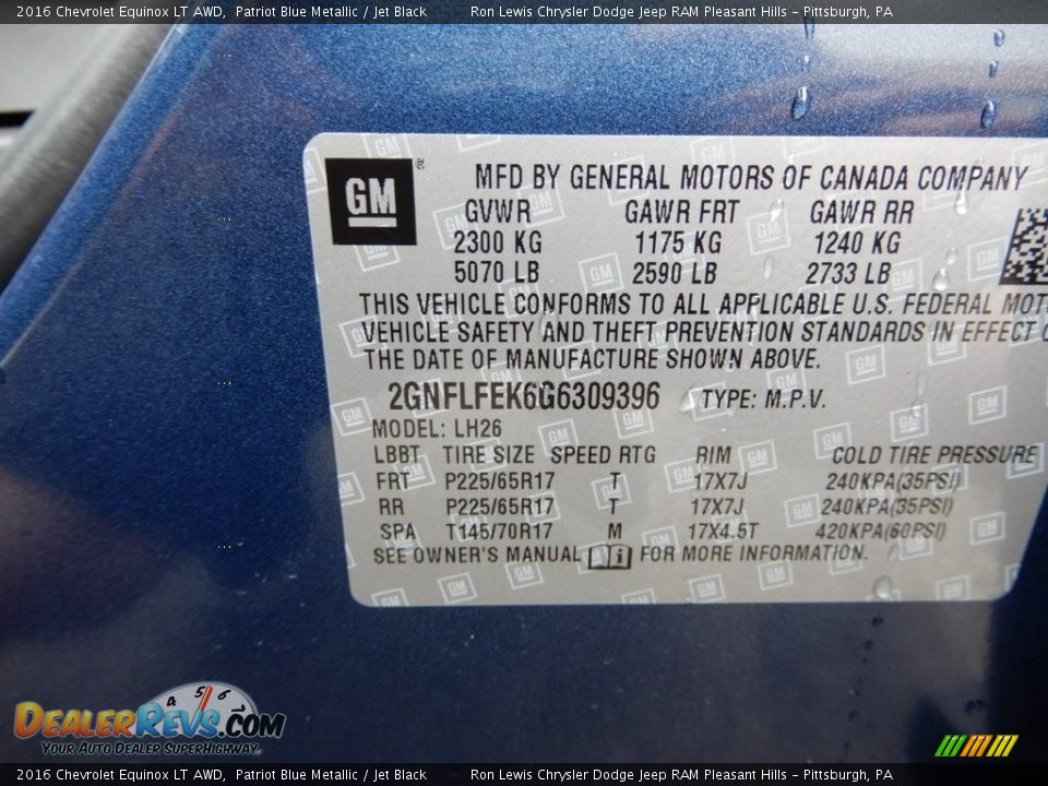 2016 Chevrolet Equinox LT AWD Patriot Blue Metallic / Jet Black Photo #16