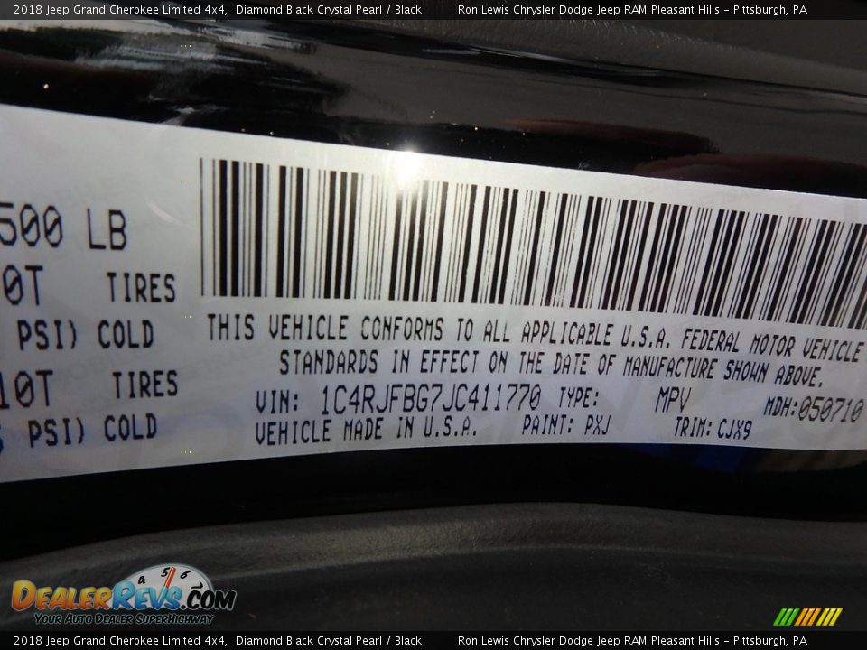 2018 Jeep Grand Cherokee Limited 4x4 Diamond Black Crystal Pearl / Black Photo #14