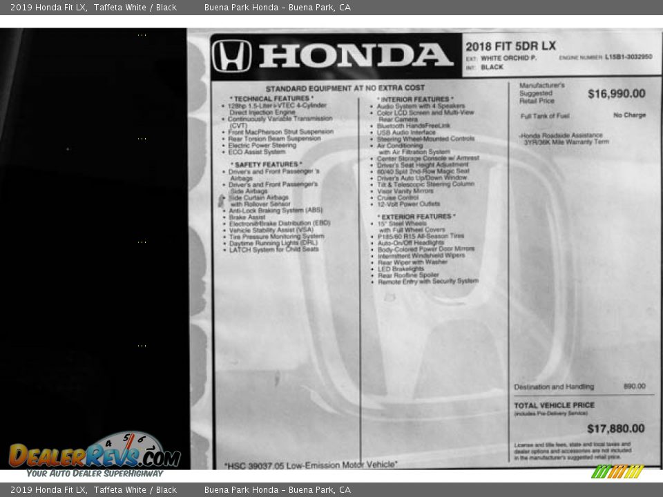 2019 Honda Fit LX Taffeta White / Black Photo #36