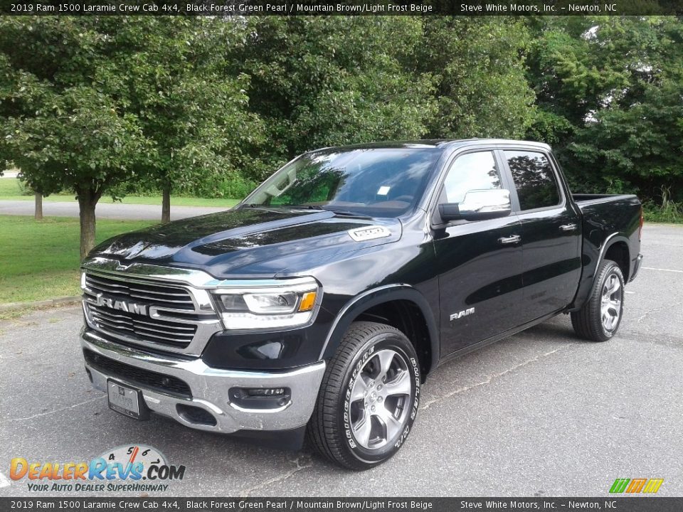 2019 Ram 1500 Laramie Crew Cab 4x4 Black Forest Green Pearl / Mountain Brown/Light Frost Beige Photo #2