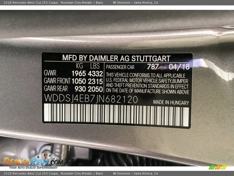 2018 Mercedes-Benz CLA 250 Coupe Mountain Grey Metallic / Black Photo #11