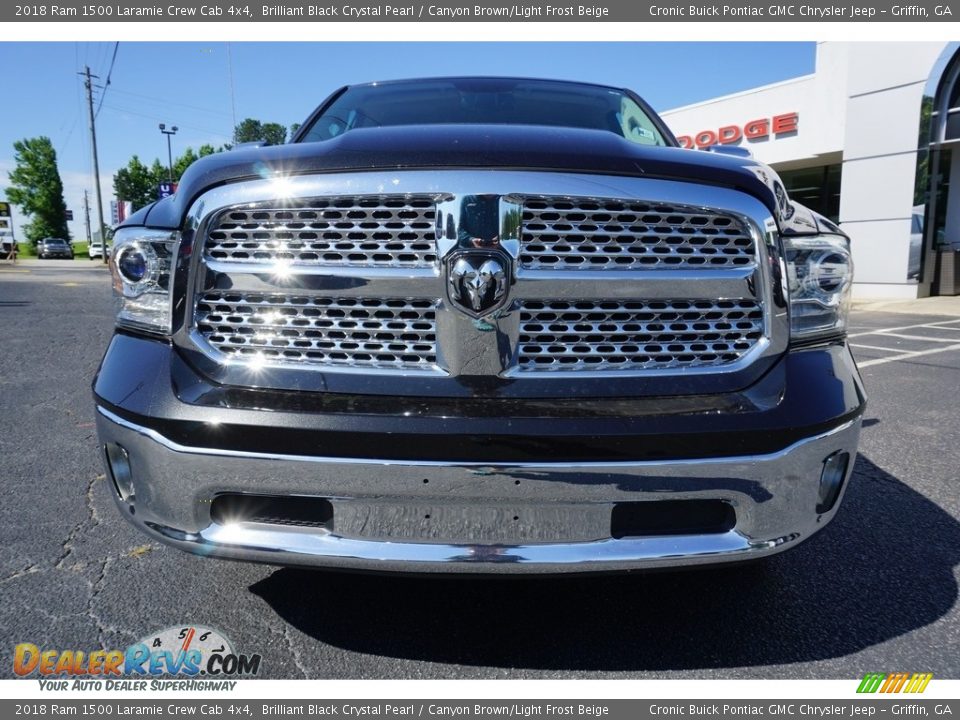 2018 Ram 1500 Laramie Crew Cab 4x4 Brilliant Black Crystal Pearl / Canyon Brown/Light Frost Beige Photo #2