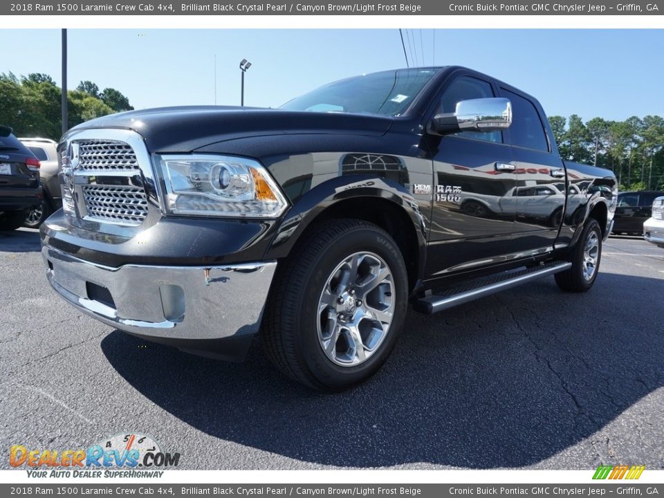 2018 Ram 1500 Laramie Crew Cab 4x4 Brilliant Black Crystal Pearl / Canyon Brown/Light Frost Beige Photo #3