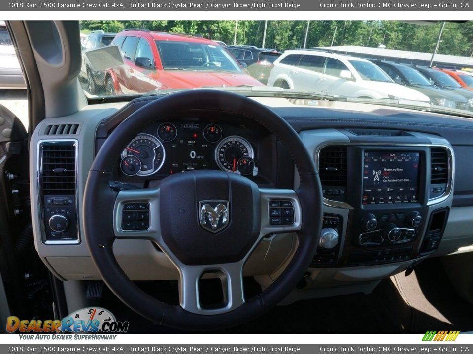 2018 Ram 1500 Laramie Crew Cab 4x4 Brilliant Black Crystal Pearl / Canyon Brown/Light Frost Beige Photo #8