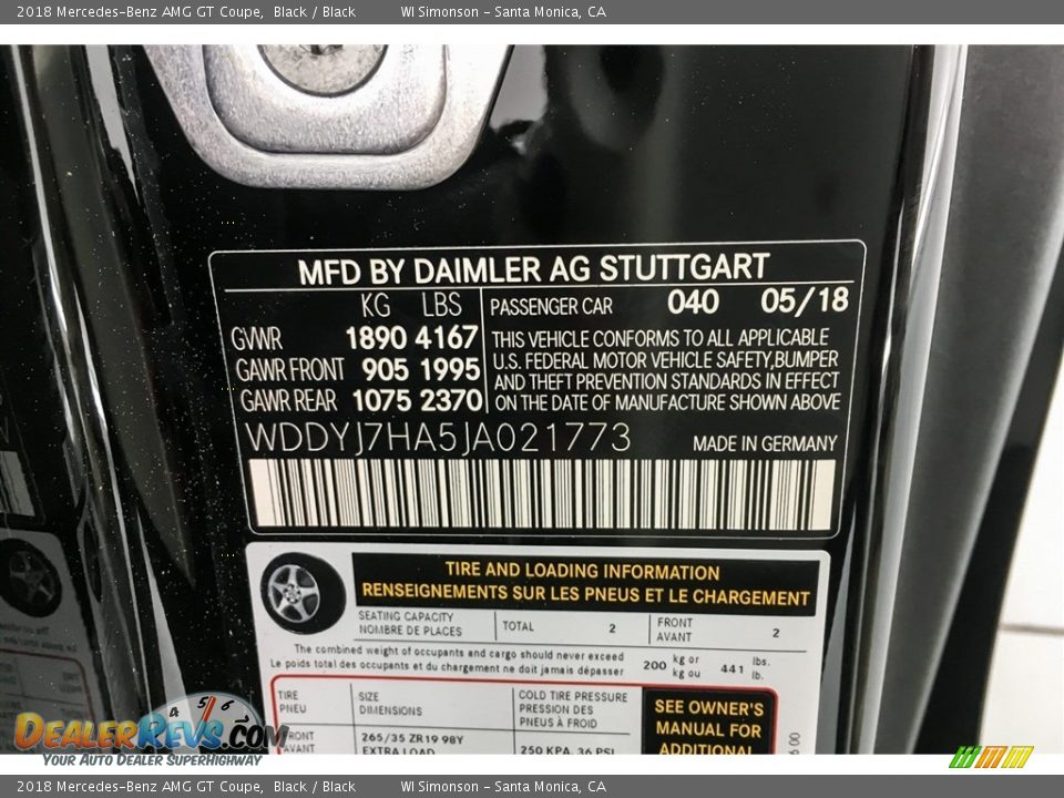 2018 Mercedes-Benz AMG GT Coupe Black / Black Photo #23