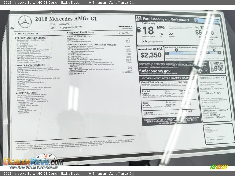 2018 Mercedes-Benz AMG GT Coupe Black / Black Photo #26