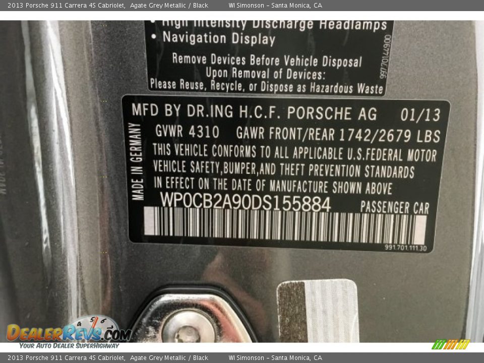 2013 Porsche 911 Carrera 4S Cabriolet Agate Grey Metallic / Black Photo #23