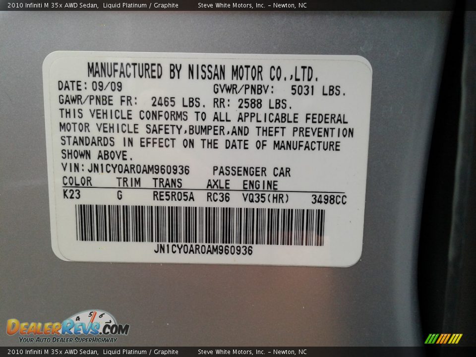 2010 Infiniti M 35x AWD Sedan Liquid Platinum / Graphite Photo #34