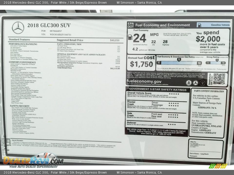 2018 Mercedes-Benz GLC 300 Polar White / Silk Beige/Espresso Brown Photo #10