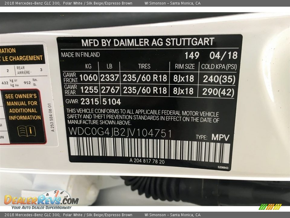 2018 Mercedes-Benz GLC 300 Polar White / Silk Beige/Espresso Brown Photo #11