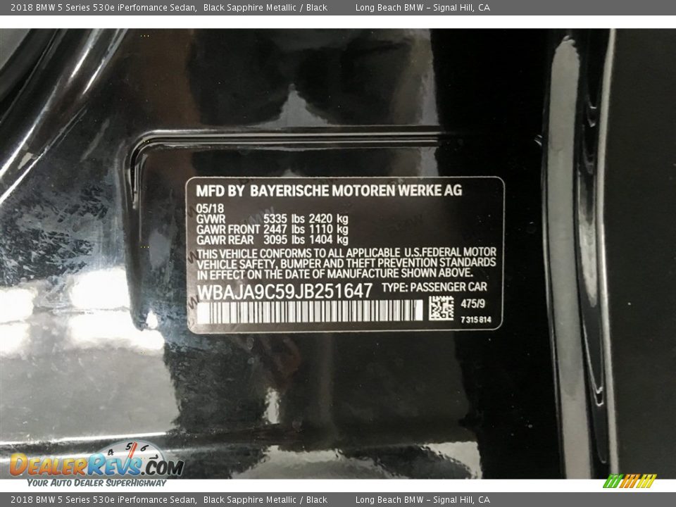 2018 BMW 5 Series 530e iPerfomance Sedan Black Sapphire Metallic / Black Photo #11