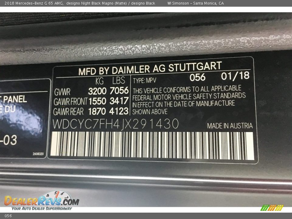 Mercedes-Benz Color Code 056 designo Night Black Magno (Matte)