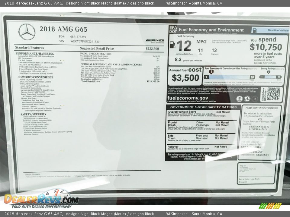 2018 Mercedes-Benz G 65 AMG Window Sticker Photo #26