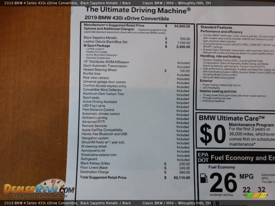 2019 BMW 4 Series 430i xDrive Convertible Window Sticker Photo #9