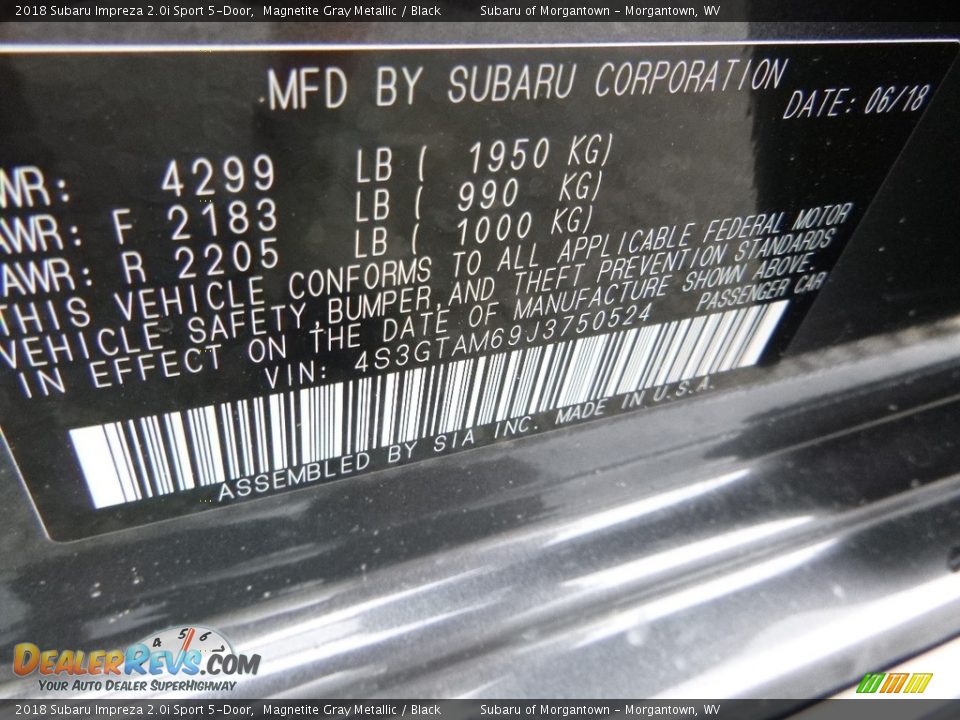2018 Subaru Impreza 2.0i Sport 5-Door Magnetite Gray Metallic / Black Photo #16