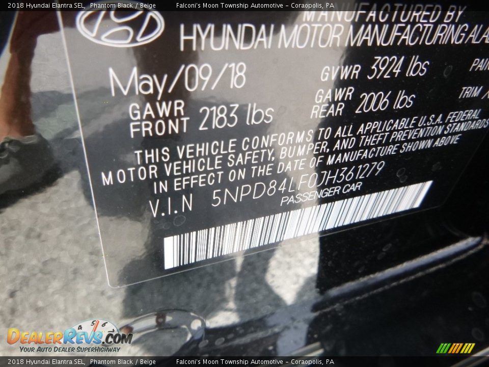 2018 Hyundai Elantra SEL Phantom Black / Beige Photo #12