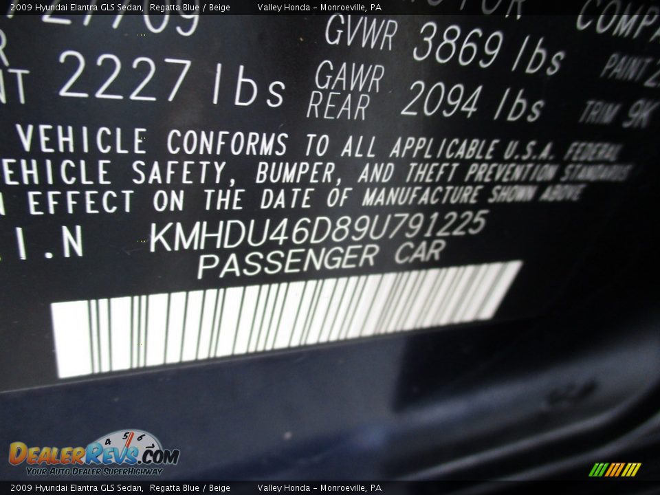 2009 Hyundai Elantra GLS Sedan Regatta Blue / Beige Photo #19