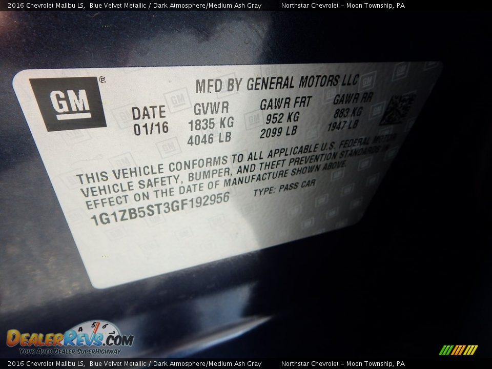 2016 Chevrolet Malibu LS Blue Velvet Metallic / Dark Atmosphere/Medium Ash Gray Photo #28