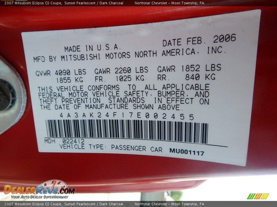 2007 Mitsubishi Eclipse GS Coupe Sunset Pearlescent / Dark Charcoal Photo #29