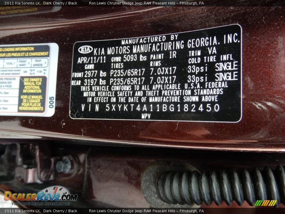 2011 Kia Sorento LX Dark Cherry / Black Photo #15