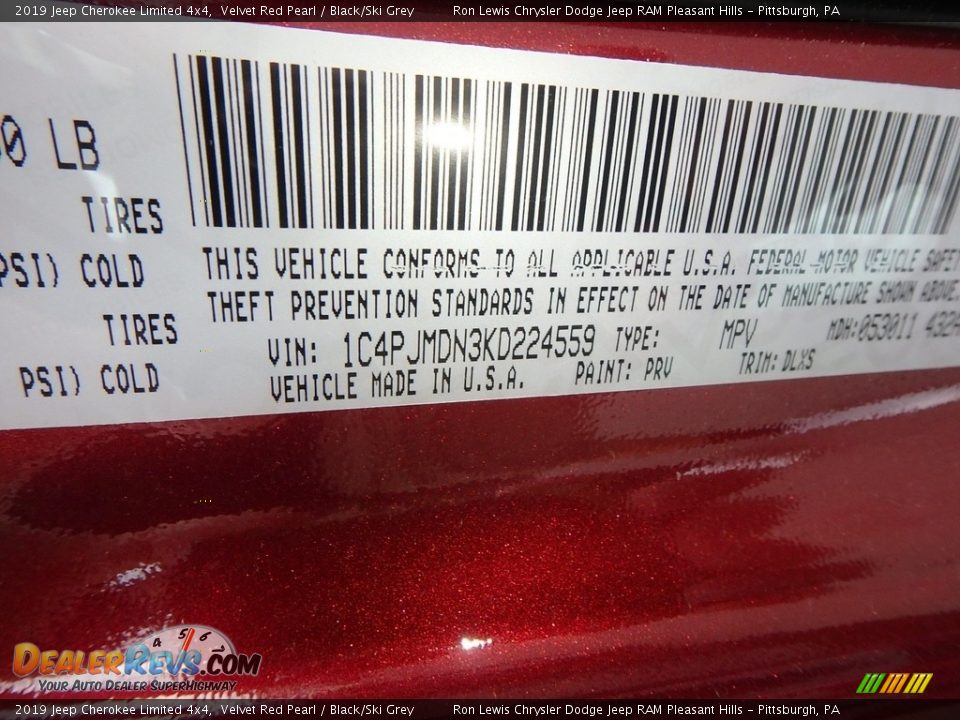 2019 Jeep Cherokee Limited 4x4 Velvet Red Pearl / Black/Ski Grey Photo #14