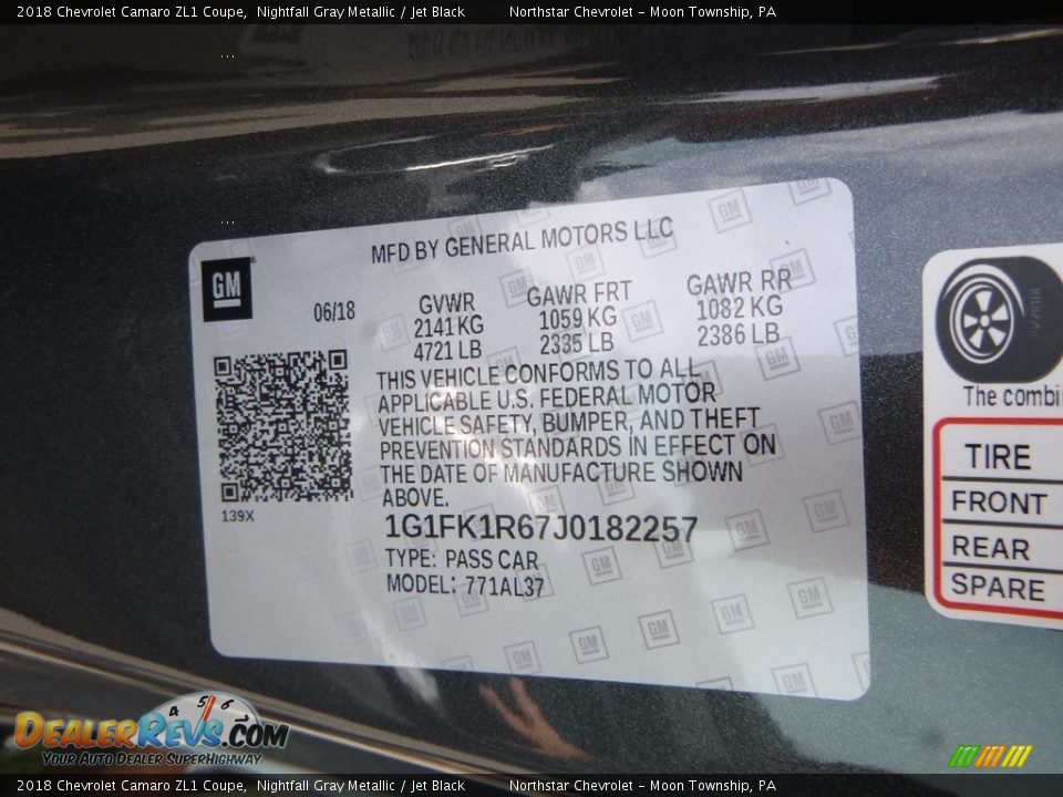 2018 Chevrolet Camaro ZL1 Coupe Nightfall Gray Metallic / Jet Black Photo #16