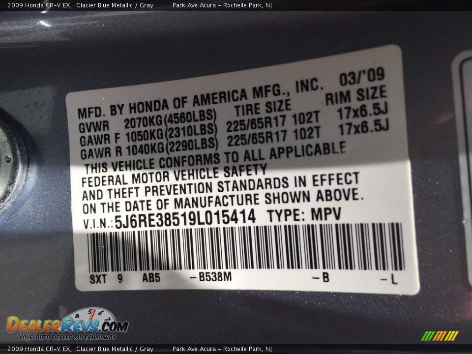 2009 Honda CR-V EX Glacier Blue Metallic / Gray Photo #31